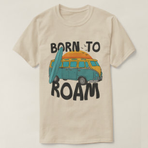 Born to Roam Retro Van & Surfboard Sunset Design T-Shirt