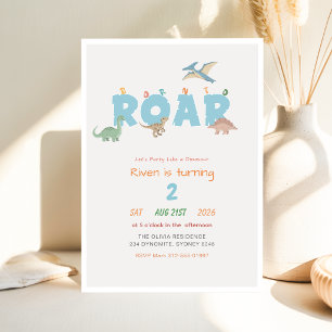 Born to Roar Baby Kid Dinosaur 2nd Birthday Invitation