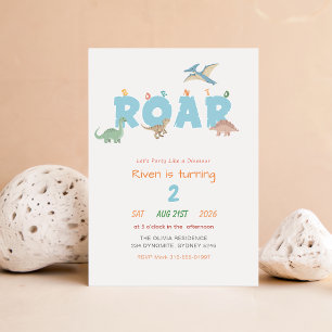 Born to Roar Baby Kid Dinosaur 2nd Birthday Invitation