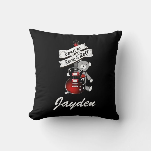 Born to Rock and Roll Custom Baby Guitar Nursery T Throw Pillow (Front)