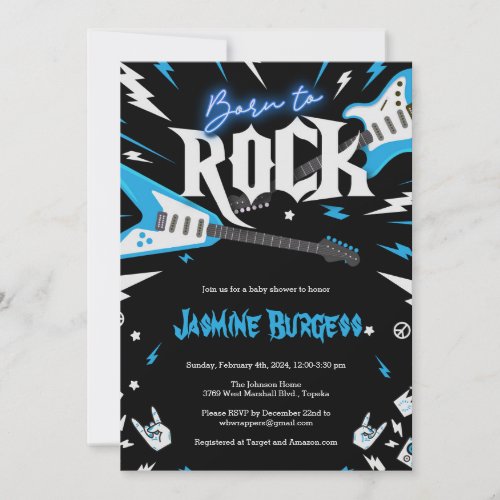Born to ROCK Baby Shower Invitation Guitar Invite