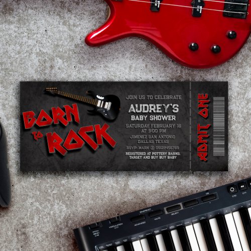 Born to Rock _ Boy Baby Shower Ticket Invitation