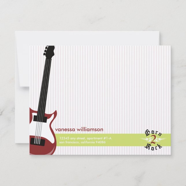 Born to Rock! Custom Flat Note Cards (red) (Front)