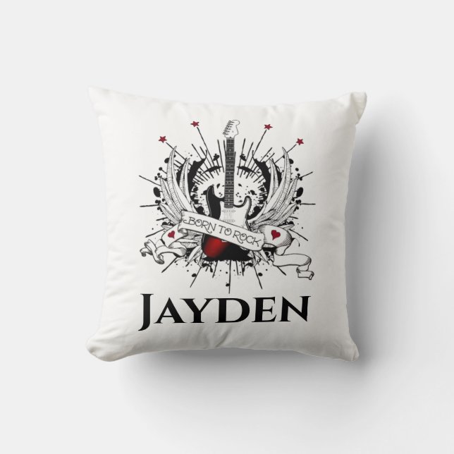 Born to Rock Custom Name Kids Guitar Rocker Throw Pillow (Front)
