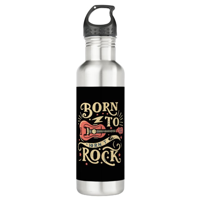 Born to Rock Electric Guitar Stainless Steel Water Bottle (Front)