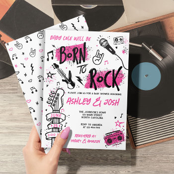 Born To Rock Girl Baby Shower Invitation by YourMainEvent at Zazzle