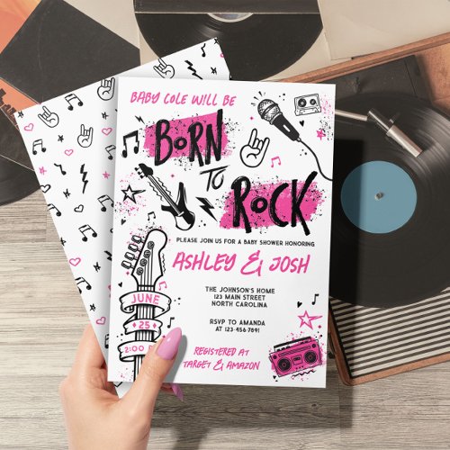 Born To Rock Girl Baby Shower Invitation