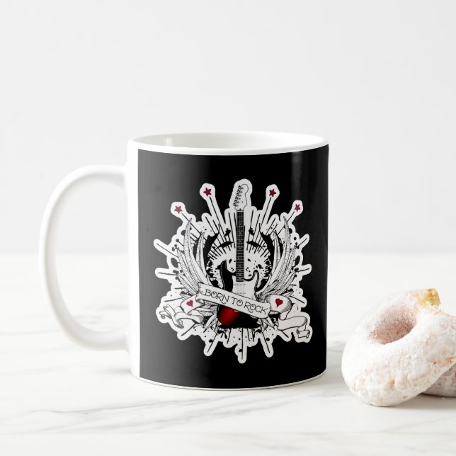 Born To Rock Guitar Rock and Roll Tattoo Music Mug (With Donut)