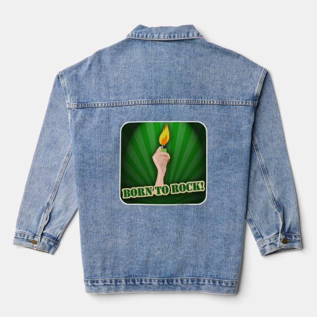 Born To Rock Lighter Design Cartoon Denim Jacket (Back)