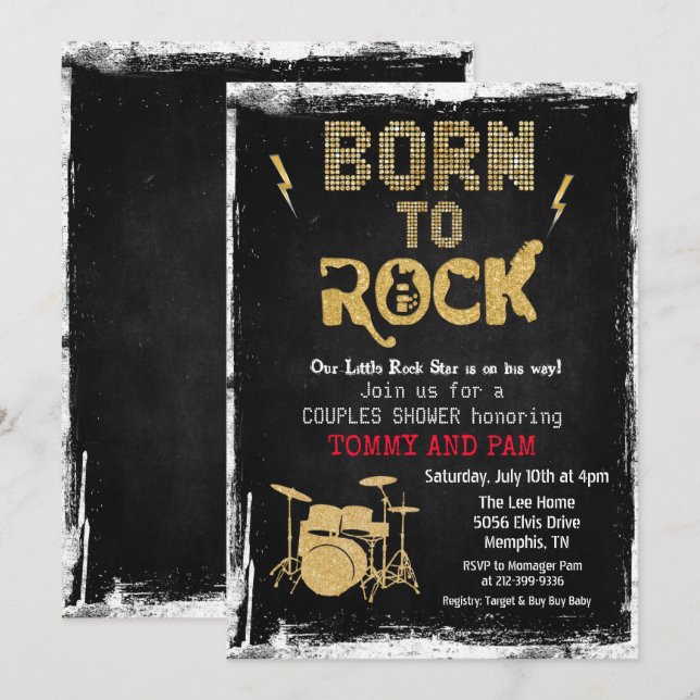 Born to Rock Rock Star Baby Shower Invitation (Front/Back)