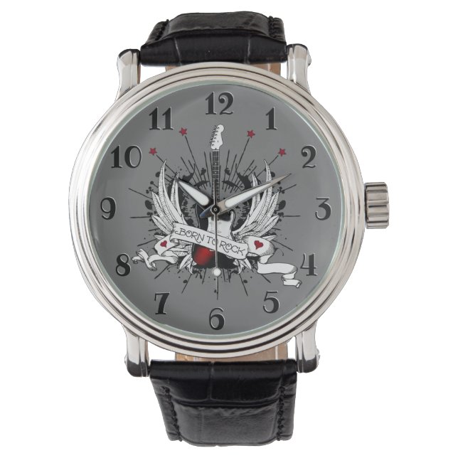 Born to Rock & Roll Guitar Rockabilly Tattoo Style Watch (Front)