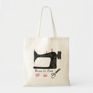 Born to Sew Scissors and Sewing Machine Hobby Tote Bag