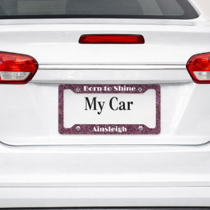 Born to Shine Personalized Garnet Birthstone License Plate Frame