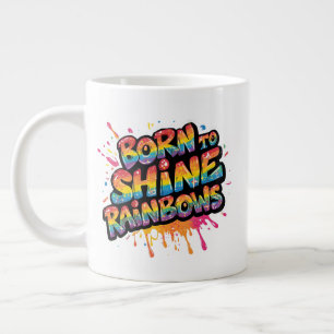 Born to Shine Rainbows - Inspirational Colorful Giant Coffee Mug