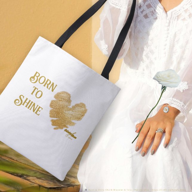 Born to Shine White Tote by Poet Adiela Akoo Bag (Born to Shine Tote & Charm Bracelet designd by Poet Adiela Akoo. Love It? GET it! A gr8t gift combo!)