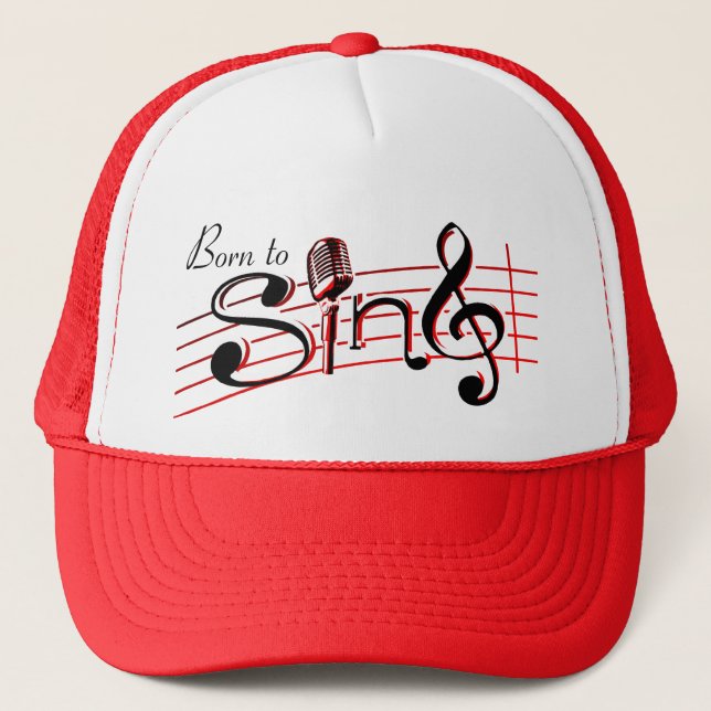 Born to sing retro mic clef graphic hat (Front)