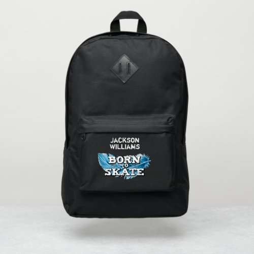 Born to skate graffiti wording w name blue custom port authority backpack