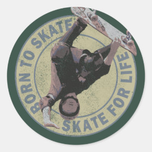 born to skate skate for life vintage skateboarder classic round sticker