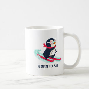 Born to ski cute penguin skiing winter animal coffee mug