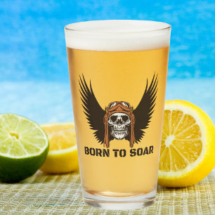 Born to Soar, Aviation, Aircraft,Pilot,Skull,Wings Glass