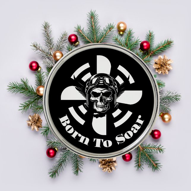 Born To Soar,Cool Skull Pilot & Airplane Propeller Metal Ornament (Creator Uploaded)