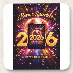 Born to Sparkle 2026 Disco Ball Happy New Year Beverage Coaster