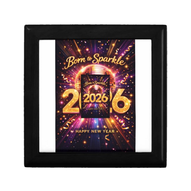 Born to Sparkle 2026 Disco Ball Happy New Year Gift Box (Front)