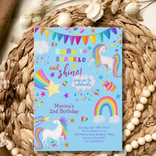 Born to sparkle and shine unicorn magic birthday invitation