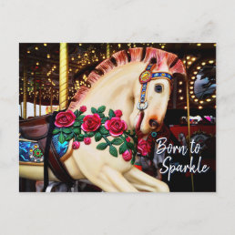 Born to Sparkle Carousel Horse Photo Calligraphy Postcard