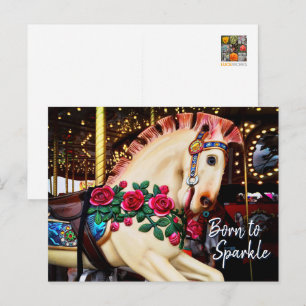 Born to Sparkle Carousel Horse Photo Calligraphy Postcard