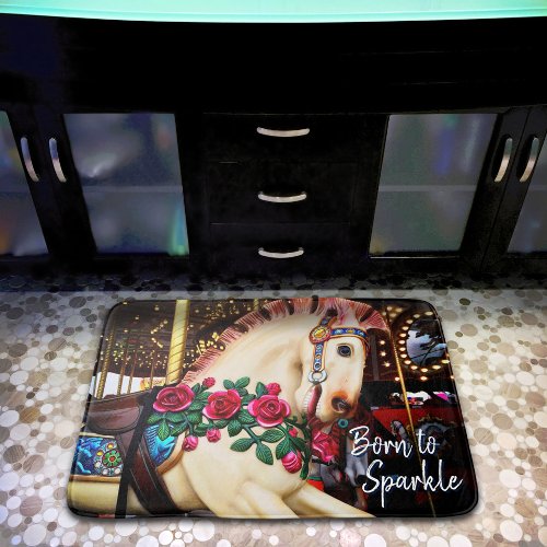 Born to Sparkle Carousel Horse Red Roses Photo Bath Mat