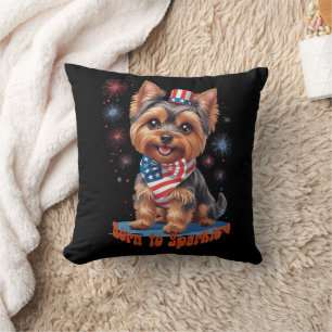 Born to Sparkle – Cute Yorkie 4th of July Patrioti Throw Pillow
