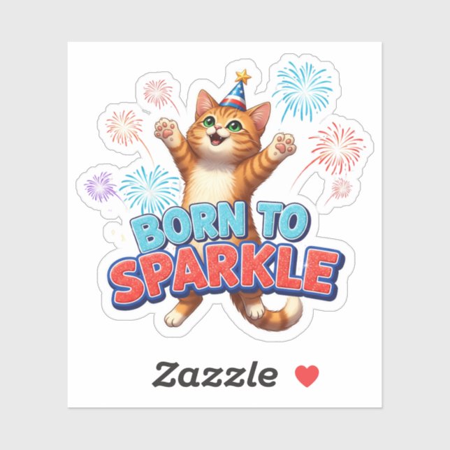 Born to Sparkle – Patriotic Cat Sticker (Sheet)
