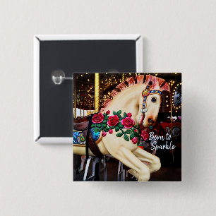 Born to Sparkle Quote Carousel Horse Photography Button