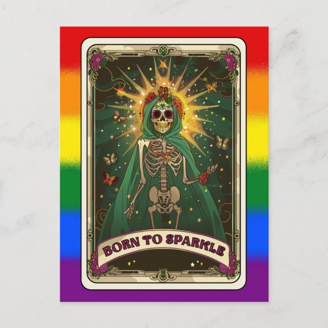 Born to Sparkle Tarot LGBT Pride Skeleton  Postcard (Front)