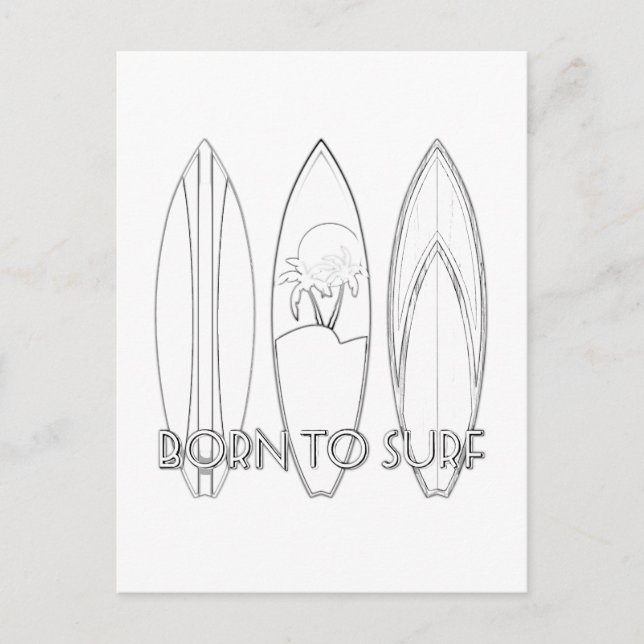 Born To Surf Adult Coloring Postcard (Front)