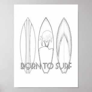 Born To Surf Adult Coloring Poster