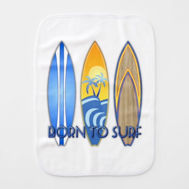 Born To Surf Baby Burp Cloth (Front)