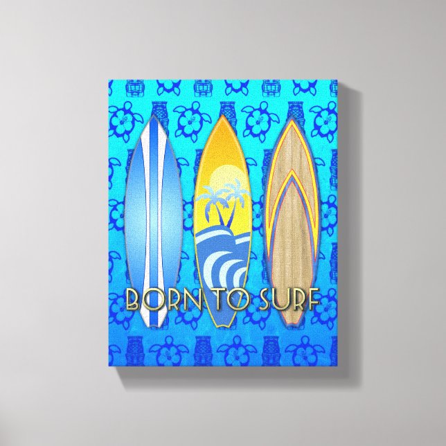 Born To Surf Blue Tiki Canvas Print (Front)