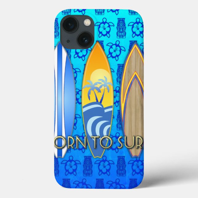 Born To Surf Blue Tiki Case-Mate iPhone Case (Back)