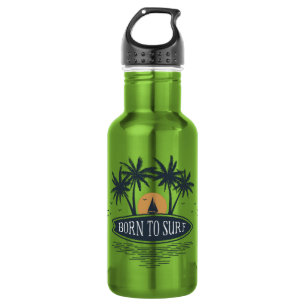 Born To Surf Palm Trees Surfboard Vintage Logo Stainless Steel Water Bottle
