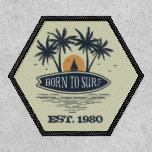 Born To Surf Palm Trees Surfboard Vintage Patch<br><div class="desc">Born To Surf,  vintage palm trees,  sunset and surfboard logo in rustic navy blue. Single template text line for your short custom message or quote.</div>