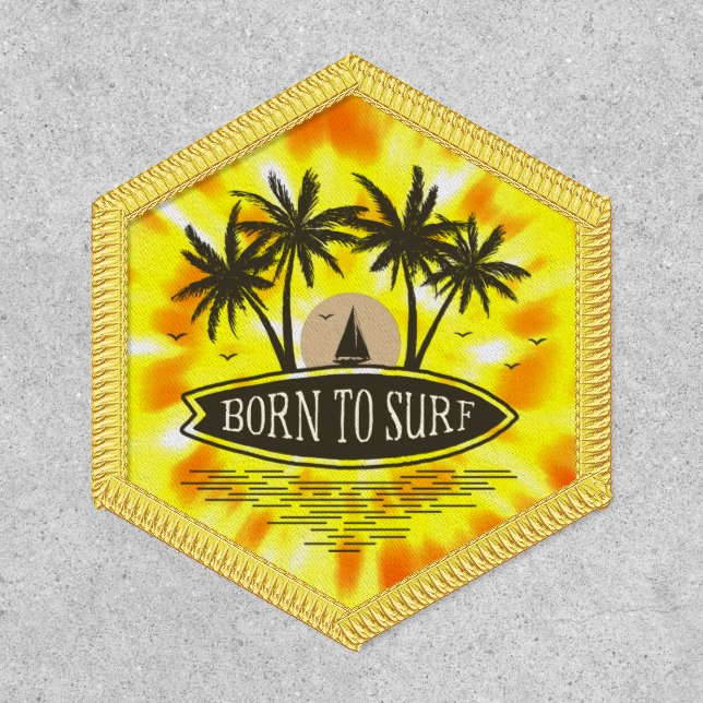 Born To Surf Yellow Tie Dye Pattern Patch (Front)