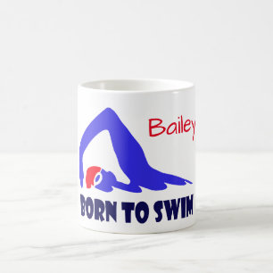 Born to swim, freestyle swimmer, personalised coffee mug
