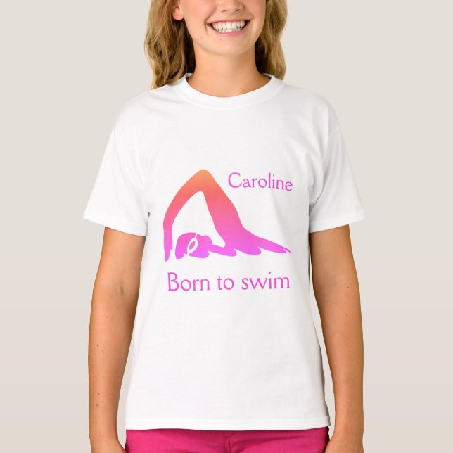 Born to swim, girl's, pink, with your name T-Shirt (Front)