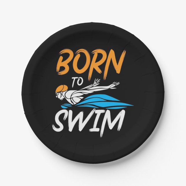 Born To Swim Paper Plates (Front)