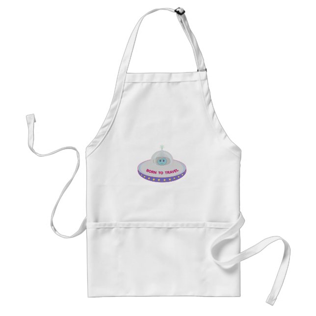 Born to travel cute alien & flying saucer adult apron (Front)