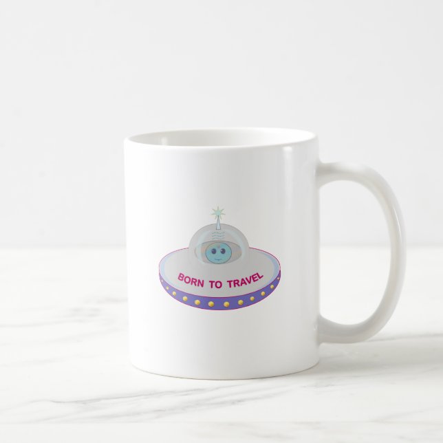 Born to travel cute alien & flying saucer coffee mug (Right)