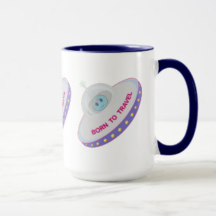Born to travel cute alien & flying saucer mug