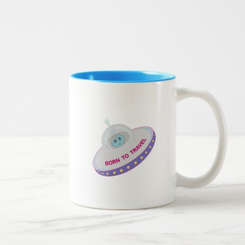 Born to travel cute alien  flying saucer Two_Tone coffee mug